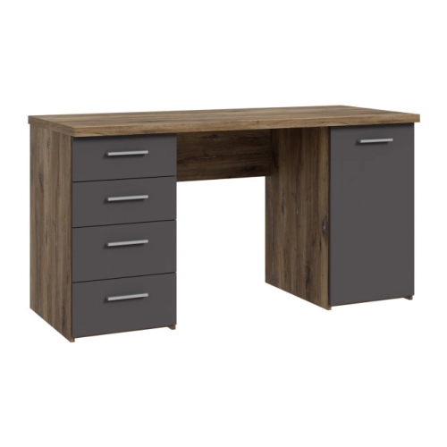 Biurko 145x60 cm z 4 szufladami i szafką Grafit/Dąb Flagstaff